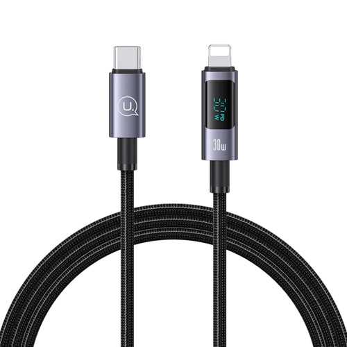 USAMS US-SJ672 Type-C To 8 Pin 30W Fast Charge Digital Display Data Cable, Length: 1.2m(Black) - HoMEdemic™ 