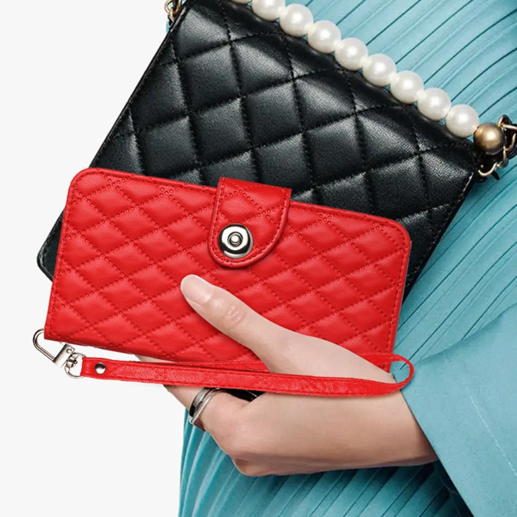 For iPhone 15 Pro Rhombic Texture Flip Leather Phone Case with Lanyard(Red) - HoMEdemic™ 