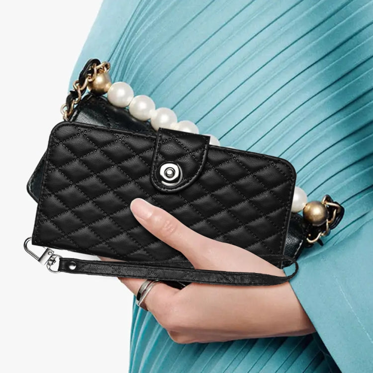 For iPhone 15 Pro Rhombic Texture Flip Leather Phone Case with Lanyard(Black) - HoMEdemic™ 