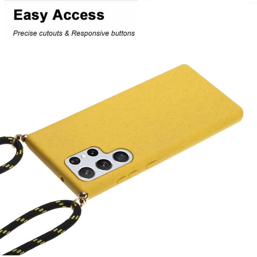 For Samsung Galaxy S24 Ultra 5G Wheat Straw Material + TPU Phone Case with Lanyard(Yellow) - HoMEdemic™ 