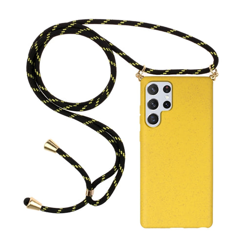 For Samsung Galaxy S24 Ultra 5G Wheat Straw Material + TPU Phone Case with Lanyard(Yellow) - HoMEdemic™ 