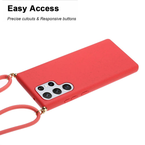 For Samsung Galaxy S24 Ultra 5G Wheat Straw Material + TPU Phone Case with Lanyard(Red) - HoMEdemic™ 