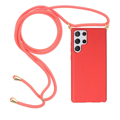 For Samsung Galaxy S24 Ultra 5G Wheat Straw Material + TPU Phone Case with Lanyard(Red) - HoMEdemic™ 