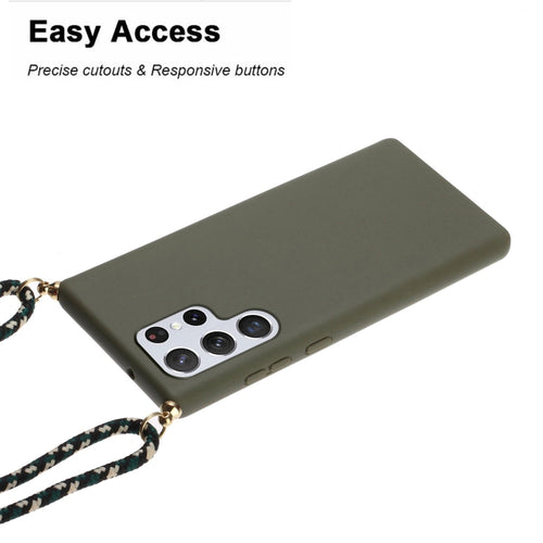 For Samsung Galaxy S24 Ultra 5G Wheat Straw Material + TPU Phone Case with Lanyard(Army Green) - HoMEdemic™ 