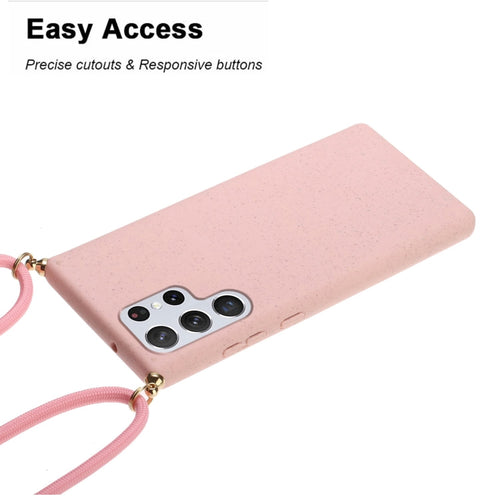 For Samsung Galaxy S24 Ultra 5G Wheat Straw Material + TPU Phone Case with Lanyard(Pink) - HoMEdemic™ 