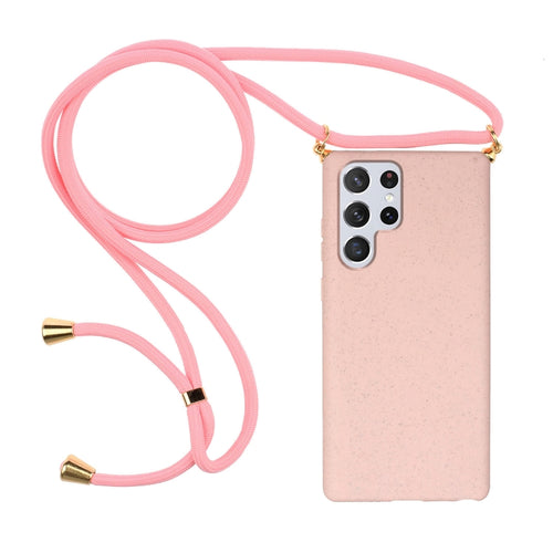 For Samsung Galaxy S24 Ultra 5G Wheat Straw Material + TPU Phone Case with Lanyard(Pink) - HoMEdemic™ 