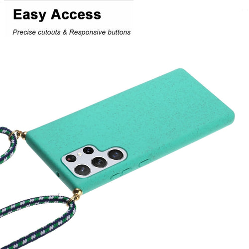 For Samsung Galaxy S24 Ultra 5G Wheat Straw Material + TPU Phone Case with Lanyard(Green) - HoMEdemic™ 