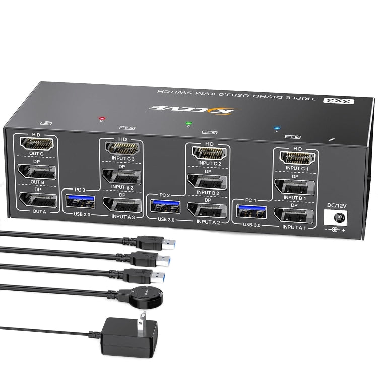 KC-KVM303DH 8K 60Hz USB3.0 DP+DP+HDMI Triple Monitors KVM Switch(EU Plug) - HoMEdemic™ 