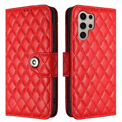 For Samsung Galaxy S24 Ultra 5G Rhombic Texture Flip Leather Phone Case with Lanyard(Red) - HoMEdemic™ 