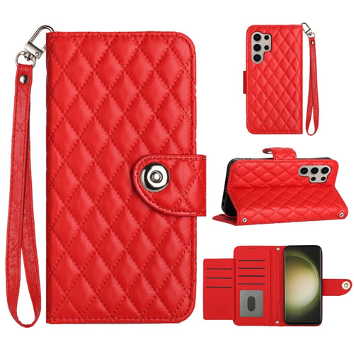 For Samsung Galaxy S24 Ultra 5G Rhombic Texture Flip Leather Phone Case with Lanyard(Red) - HoMEdemic™ 