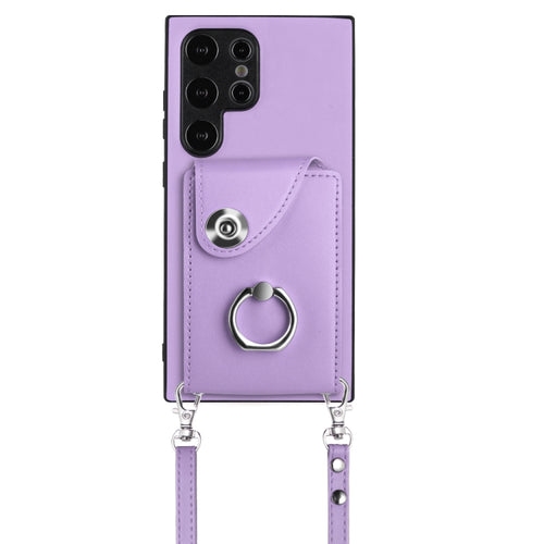 For Samsung Galaxy S24 Ultra 5G Organ Card Bag Ring Holder Phone Case with Long Lanyard(Purple) - HoMEdemic™ 