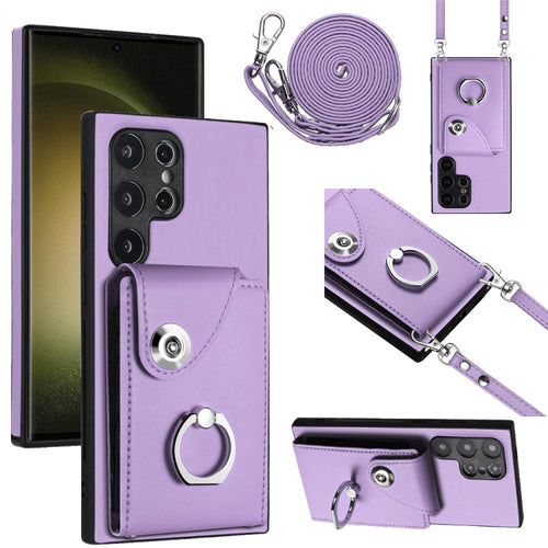 For Samsung Galaxy S24 Ultra 5G Organ Card Bag Ring Holder Phone Case with Long Lanyard(Purple) - HoMEdemic™ 