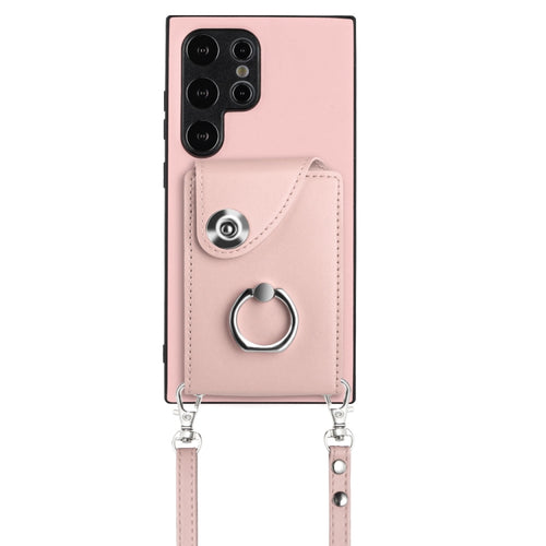 For Samsung Galaxy S24 Ultra 5G Organ Card Bag Ring Holder Phone Case with Long Lanyard(Pink) - HoMEdemic™ 