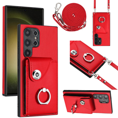 For Samsung Galaxy S24 Ultra 5G Organ Card Bag Ring Holder Phone Case with Long Lanyard(Red) - HoMEdemic™ 