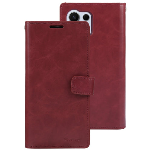 For Samsung Galaxy S24 Ultra 5G GOOSPERY MANSOOR DIARY 9 Card Slots Leather Phone Case(Wine Red) - HoMEdemic™ 