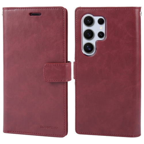 For Samsung Galaxy S24 Ultra 5G GOOSPERY MANSOOR DIARY 9 Card Slots Leather Phone Case(Wine Red) - HoMEdemic™ 