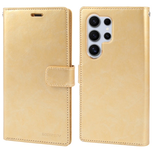 For Samsung Galaxy S24 Ultra 5G GOOSPERY MANSOOR DIARY 9 Card Slots Leather Phone Case(Gold) - HoMEdemic™ 