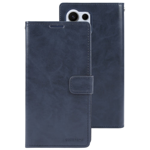 For Samsung Galaxy S24 Ultra 5G GOOSPERY MANSOOR DIARY 9 Card Slots Leather Phone Case(Dark Blue) - HoMEdemic™ 