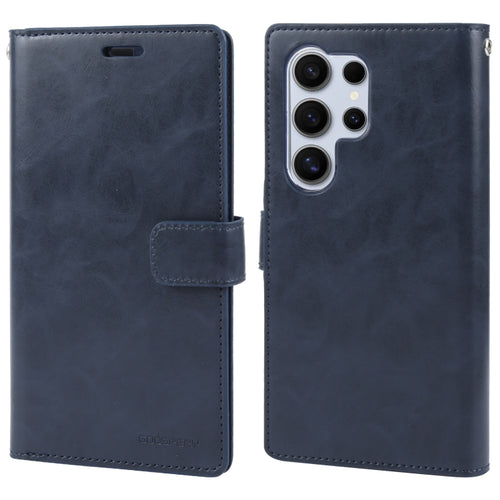 For Samsung Galaxy S24 Ultra 5G GOOSPERY MANSOOR DIARY 9 Card Slots Leather Phone Case(Dark Blue) - HoMEdemic™ 