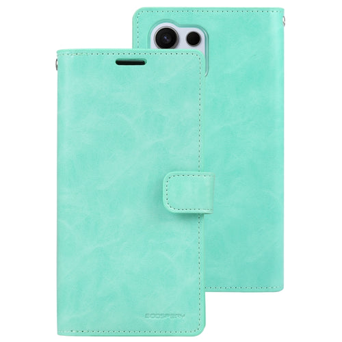 For Samsung Galaxy S24 Ultra 5G GOOSPERY MANSOOR DIARY 9 Card Slots Leather Phone Case(Mint Green) - HoMEdemic™ 