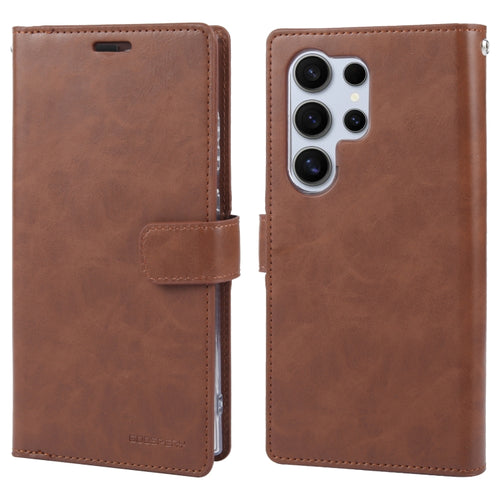 For Samsung Galaxy S24 Ultra 5G GOOSPERY MANSOOR DIARY 9 Card Slots Leather Phone Case(Brown) - HoMEdemic™ 