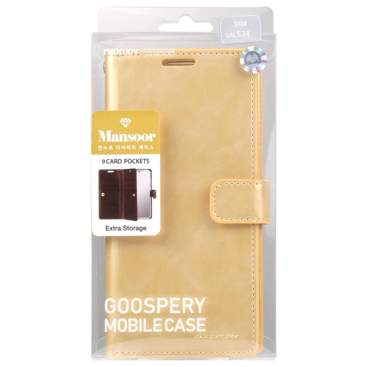 For Samsung Galaxy S24 5G GOOSPERY MANSOOR DIARY 9 Card Slots Leather Phone Case(Gold) - HoMEdemic™ 