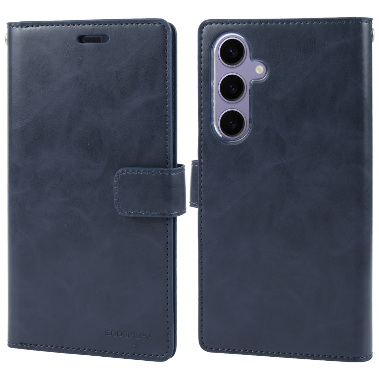 For Samsung Galaxy S24 5G GOOSPERY MANSOOR DIARY 9 Card Slots Leather Phone Case(Dark Blue) - HoMEdemic™ 