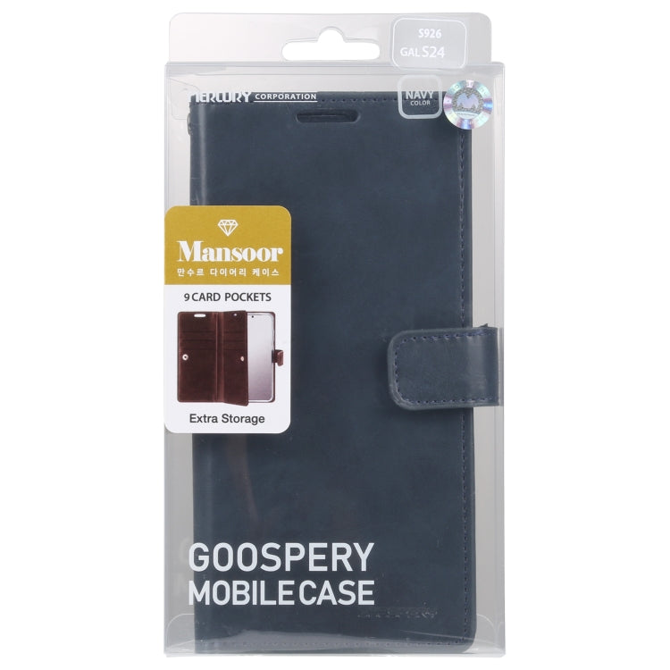 For Samsung Galaxy S24 5G GOOSPERY MANSOOR DIARY 9 Card Slots Leather Phone Case(Dark Blue) - HoMEdemic™ 