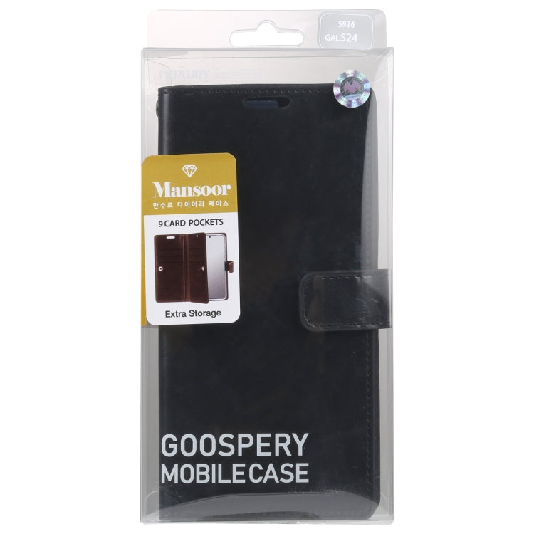 For Samsung Galaxy S24 5G GOOSPERY MANSOOR DIARY 9 Card Slots Leather Phone Case(Black) - HoMEdemic™ 