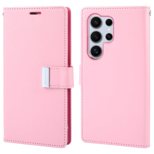 For Samsung Galaxy S24 Ultra 5G GOOSPERY RICH DIARY Crazy Horse Texture Leather Phone Case(Pink) - HoMEdemic™ 