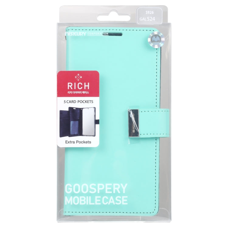 For Samsung Galaxy S24 5G GOOSPERY RICH DIARY Crazy Horse Texture Leather Phone Case(Mint Green) - HoMEdemic™ 