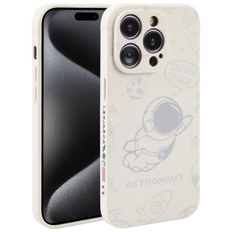 For iPhone 15 Pro Astronaut Pattern Silicone Straight Edge Phone Case(Flying Astronaut-White) - HoMEdemic™ 