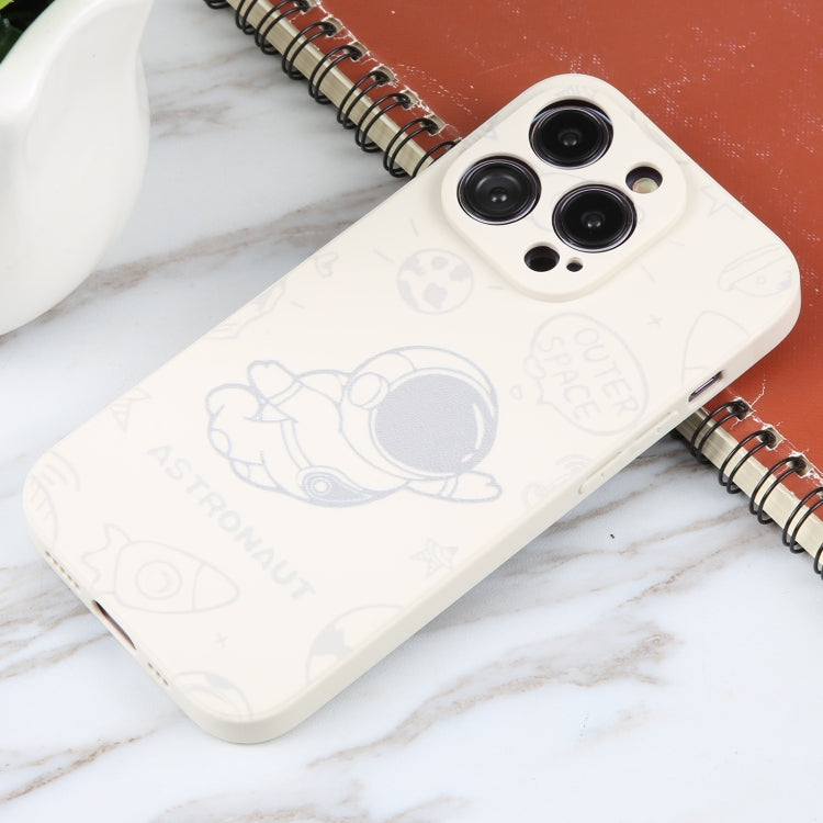 For iPhone 15 Pro Astronaut Pattern Silicone Straight Edge Phone Case(Flying Astronaut-White) - HoMEdemic™ 