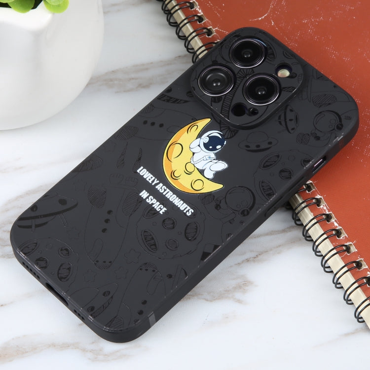 For iPhone 15 Pro Astronaut Pattern Silicone Straight Edge Phone Case(Lovely Astronaut-Black) - HoMEdemic™ 