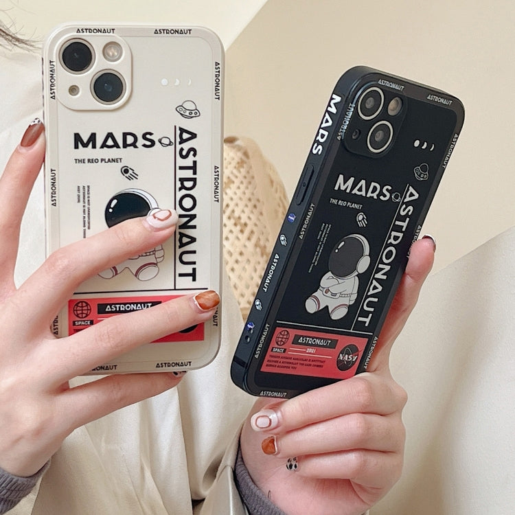 For iPhone 15 Pro Astronaut Pattern Silicone Straight Edge Phone Case(Planet Landing-Black) - HoMEdemic™ 