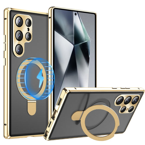 For Samsung Galaxy S24 Ultra 5G MagSafe Magnetic HD Frosted Tempered Glass Holder Phone Case(Gold) - HoMEdemic™ 