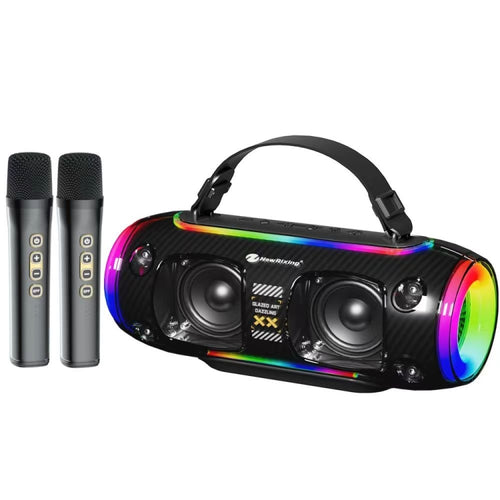 New Rixing NR8806 Portable Outdoor Wireless Bluetooth Speaker RGB Colorful Subwoofer, Style:Dual Mic(Black) - HoMEdemic™ 