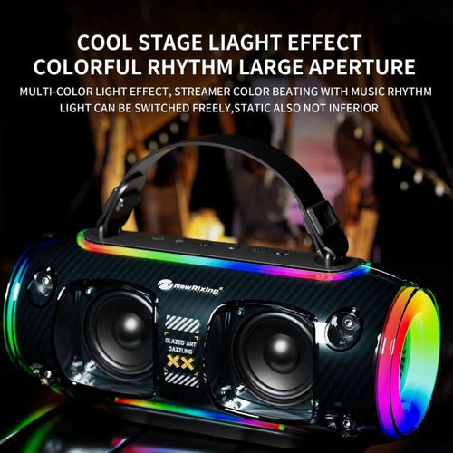 New Rixing NR8806 Portable Outdoor Wireless Bluetooth Speaker RGB Colorful Subwoofer, Style:Without Mic(Black) - HoMEdemic™ 