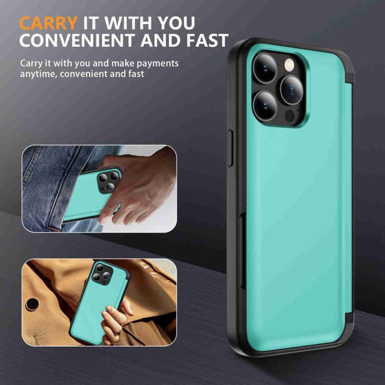 For iPhone 15 Pro 3 in 1 Flip Holder Phone Case(Cyan) - HoMEdemic™ 