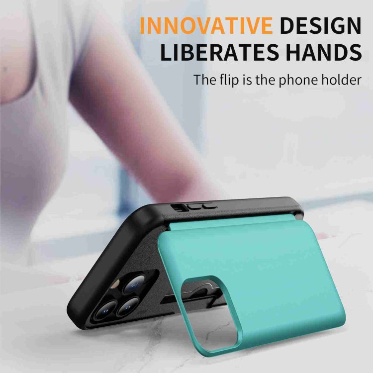 For iPhone 15 Pro 3 in 1 Flip Holder Phone Case(Cyan) - HoMEdemic™ 