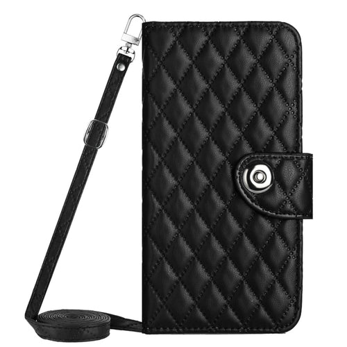 For Samsung Galaxy S24 Ultra 5G Rhombic Texture Flip Leather Phone Case with Long Lanyard(Black) - HoMEdemic™ 