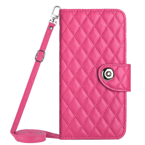 For Samsung Galaxy S24 Ultra 5G Rhombic Texture Flip Leather Phone Case with Long Lanyard(Rose Red) - HoMEdemic™ 