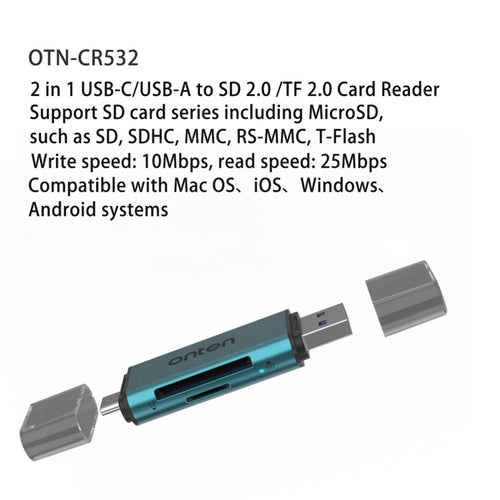 Onten CR532 2 in 1 USB-A / USB-C to SD2.0 / TF2.0 USB Card Reader(Pine Green) - HoMEdemic™ 