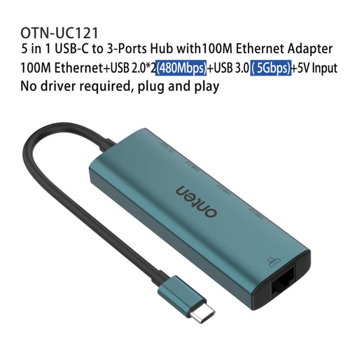 Onten UC121 5 in 1 USB-C / Type-C to USB 3.0 HUB with 5V Input & 100Mbps Network Card - HoMEdemic™ 