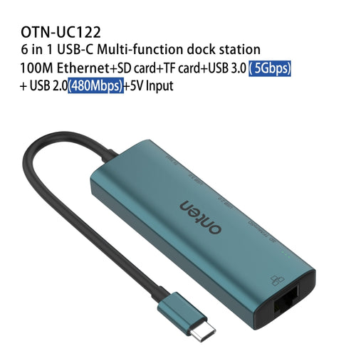 Onten UC122 6 in 1 USB-C / Type-C to SD + TF Card + USB 3.0 HUB with 5V Input & 100Mbps Network Card - HoMEdemic™ 