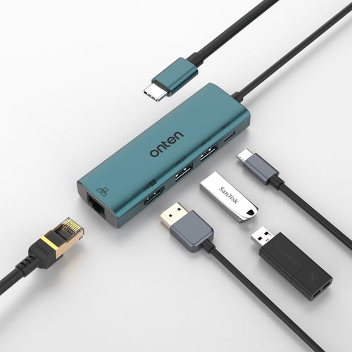 Onten UC125 5 in 1 USB-C / Type-C to HDMI+USB3.0+PD3.0 Multi-function HUB with 100Mbps Network Card - HoMEdemic™ 