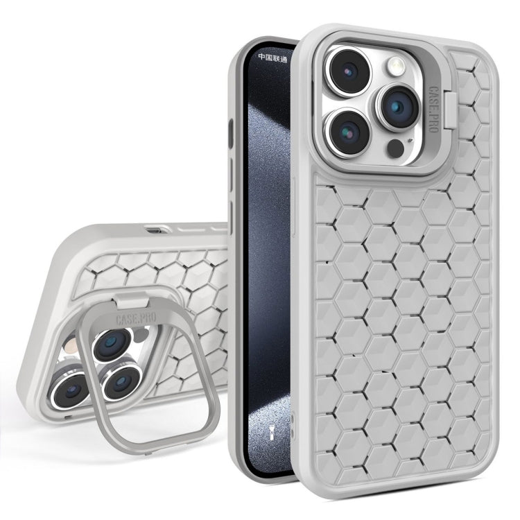 For iPhone 15 Pro Honeycomb Radiating Lens Holder Magsafe Phone Case(Grey) - HoMEdemic™ 