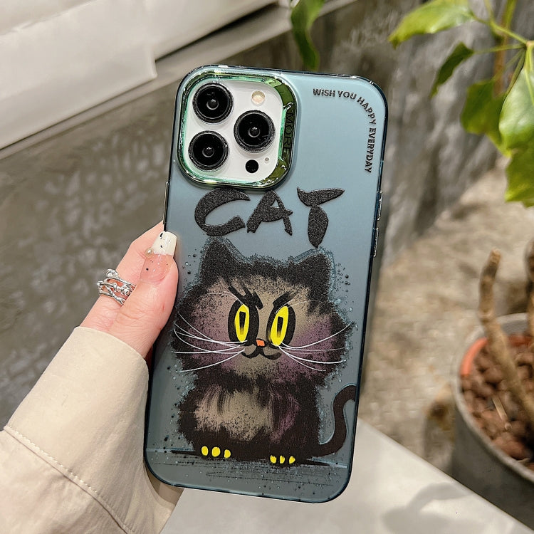 For iPhone 15 Pro Electroplated Lens Ring Cartoon Animal Phone Case(Cat) - HoMEdemic™ 