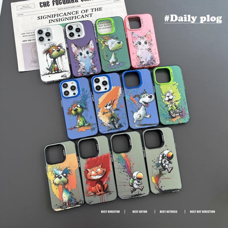 For iPhone 15 Pro Dual-sided IMD Animal Graffiti TPU + PC Phone Case(Fallen Dog) - HoMEdemic™ 