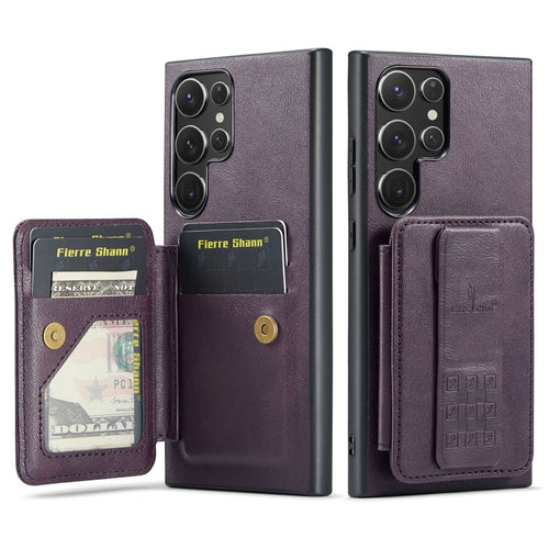 For Samsung Galaxy S24 Ultra 5G Fierre Shann Oil Wax Cow Leather Card Holder Back Phone Case(Purple) - HoMEdemic™ 